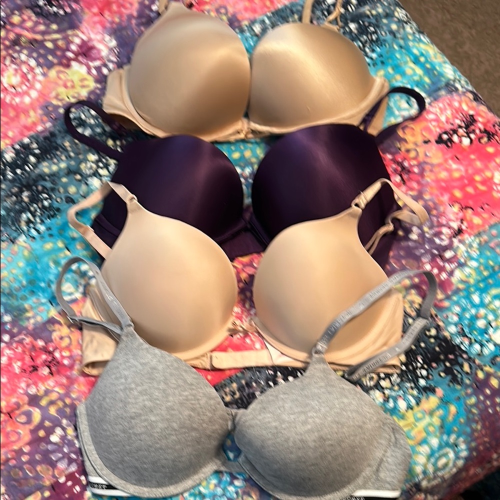 Victoria's Secret Cream and Purple T-Shirt Bras